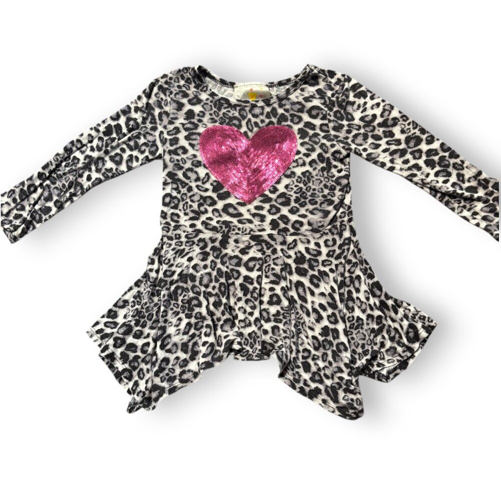 Jenna & Jesse girl's long sleeve‎ leopard print pink sequins heart shirt sz 5